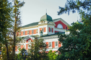 Element of a beautiful building. Irkutsk from various perspectives. Variety of architectural styles 