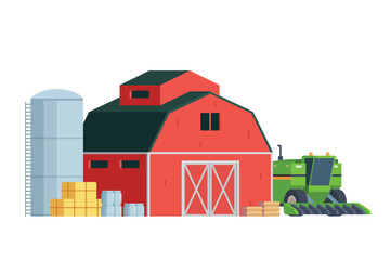 Red Barn building on white background vector illustration. Farm and agricultural asset. Farmhouse rural architecture.