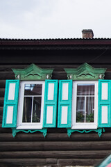 Elements of a beautiful wooden houses. Irkutsk from various perspectives. Variety of architectural...