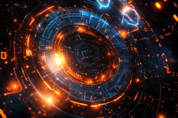 Obraz premium Abstract Digital Interface with Glowing Orange and Blue Lines