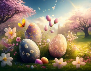Fototapeta premium Springtime Joy: A Colorful Easter Celebration