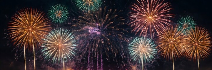 Obraz premium Abstract colored fireworks background with beautiful fireworks lighting up the night sky. Bokeh effect festival Celebrate the Holidays 