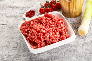 Minced beef meat in the bowl