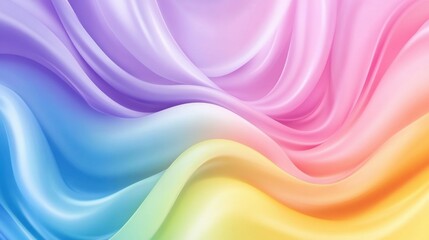 Naklejka premium A vibrant flow of silky fabric in pastel hues, blending shades of blue, purple, pink, and yellow for a dreamy effect.