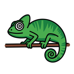 Cartoon Chameleon on Branch Illustration