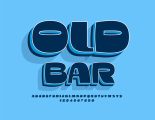 Vector retro signboard Old Bar. Exclusive 3D Font. Stylish Isometric Alphabet Letters and Numbers set. 
