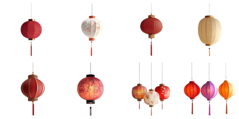 Chinese lantern png set collection in 3d transparent no background in lunar newyear concept.