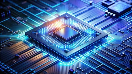 AI-enhanced long exposures, showcasing blue light semiconductor details.