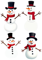 Set of five cheerful snowmen with hats, scarves, and brooms in a festive, winter-themed design. Perfect for Christmas, holiday decorations, greeting cards, or seasonal illustrations.

