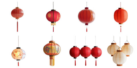 Chinese lantern transparent collection set in png no background for newyear decoration.