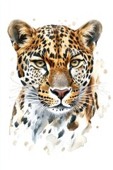 Obraz premium A detailed portrait of a classic leopard showcasing its striking features against a soft, natural backdrop. Generative AI