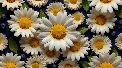 Fototapeta premium a close up of a flower head with yellow petals and green leaves.