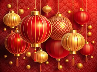 Chinese New Year Poster Design - Golden Lanterns & Balls