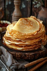 Stack of Delicious Homemade Pancakes on Rustic Wooden Table