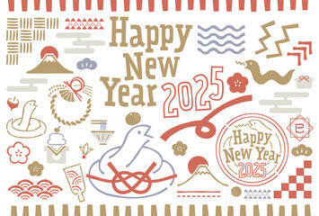 2025年巳年のお正月素材・年賀状素材のイラスト