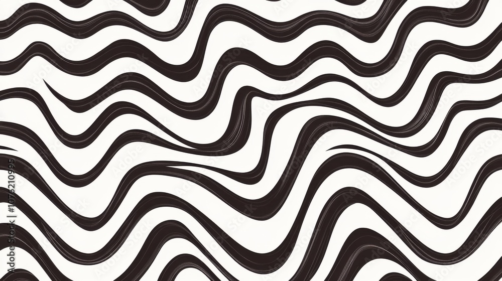 Poster abstract black and white wavy lines creating a mesmerizing pattern.