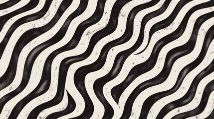 Fototapeta premium Stylized black and white wave pattern with a textured background, creating a dynamic visual flow.
