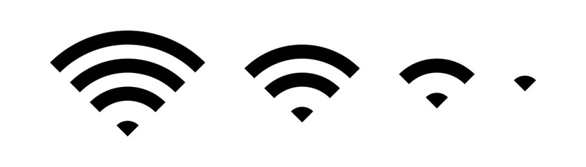 Set of vector Wi-Fi icon for communication, telecommunication. Communication wireless signal level wifi. Clipart illustration. Mobile bar status.