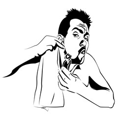 funny guy shaving in the bathroom, cool minimalist style, humor