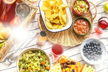 Summer picnic with finger foods and fresh fruit