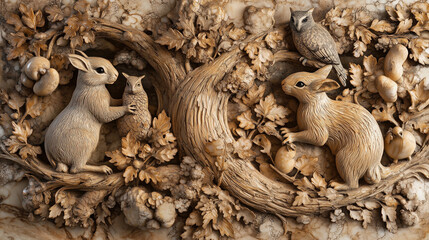 Carved Nature and animal Motifs wall paper