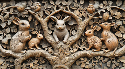 Carved Nature and animal Motifs wall paper