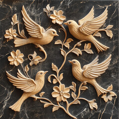 Carved Nature and animal Motifs wall paper