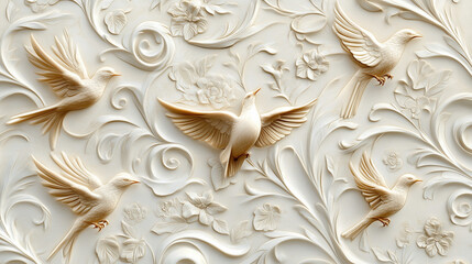 Carved Nature and animal Motifs wall paper
