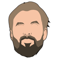 Portrait Vector Illustrations Bearded Man. Cartoon Art Old Man With Brown Hair. Flat Avatar Profile.