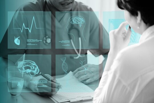 Doctor diagnose patient symptoms at the hospital - Powered by Adobe
