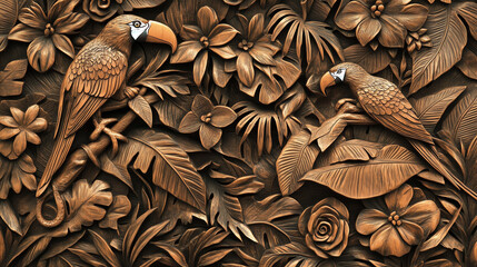Carved Nature and animal Motifs wall paper