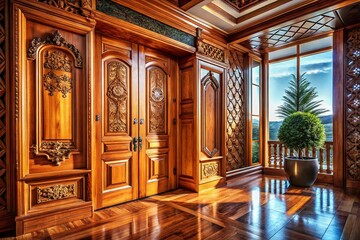 Modern wooden doors, windows, and furniture. Exquisite craftsmanship.