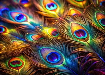 Peacock Feather Closeup Night Photography AI Art