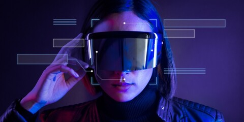 Woman wearing smart glasses futuristic technology digital remix