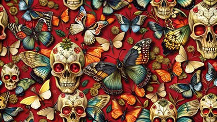 Red Skull Butterfly Seamless Pattern High Definition