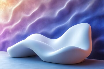 Obraz premium White Abstract Lounger Against a Wavy, Blue and Purple Wall