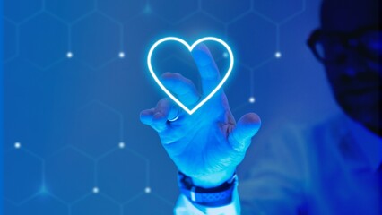 Man in touching gesture technology concept