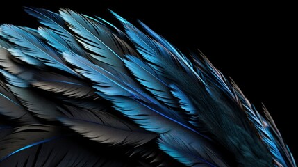 Blue Bird Feathers On Black Background