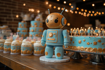 Futuristic Robot-Themed Birthday Party with Metallic Decorations and Tech-Inspired Cake