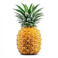Fototapeta premium A photostock of fresh tropical pineapple with green leaves, ideal for fruit or summer themes, isolated on transparent PNG background, High Quality