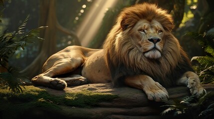 Obraz premium A photo of a majestic lion resting
