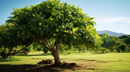 Naklejka premium A photo of a mango tree in a tropical setting