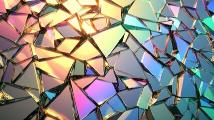 Colorful, iridescent shards of glass illuminated by light create a mesmerizing abstract pattern.