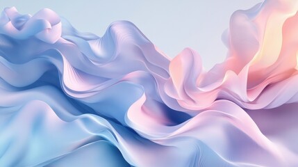 Fototapeta premium Soft pastel waves of fabric creating a dreamy, ethereal atmosphere with flowing colors in shades of blue and pink.