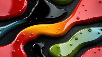 Obraz premium Colorful abstract liquid shapes with glossy surfaces and water droplets