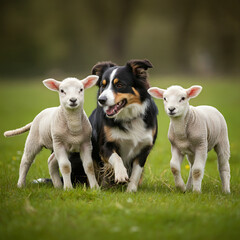 Obraz premium Friendship and love photos that don't require animal species (Baby lambs and border collies)