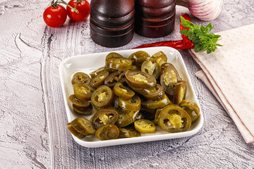 Sliced pickled jalapeno spicy pepper