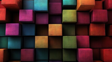 A vibrant abstract arrangement of colorful 3D cubes in shades of pink, blue, green, and orange.