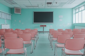Fototapeta premium 2408_069.Empty classroom. no school .only online learning concept