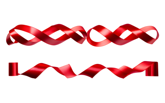 A set of curly red ribbon for Christmas and birthday present isolated against a transparent background.
